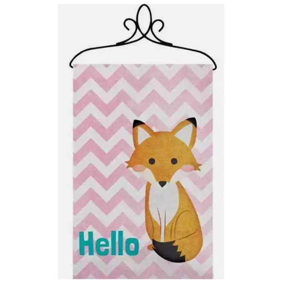 Hello Fox Chevron Stripe Nursery Wall Hanging Banner with Rod 13x18" NWT - Picture 2 of 3